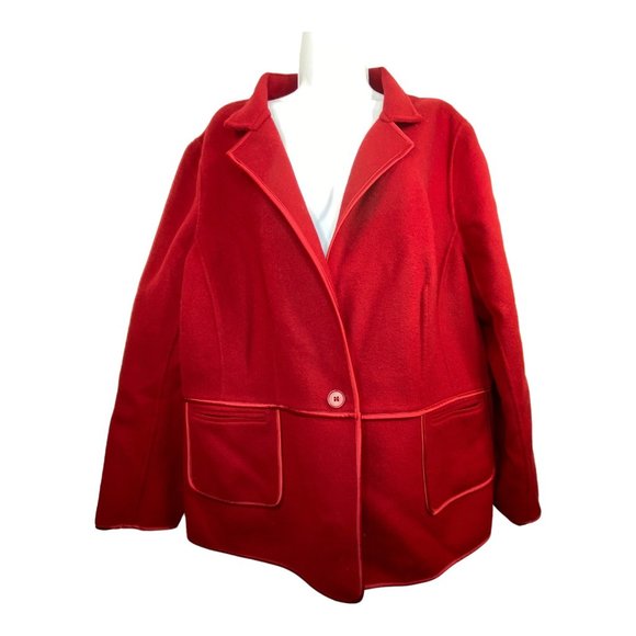 Talbots Red Wool 20W Jacket Blazer Satin Trim Festive Holiday - Picture 10 of 13